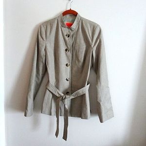 Isaac Mizrahi Tan Belted Wool Blend Blazer Sz 10